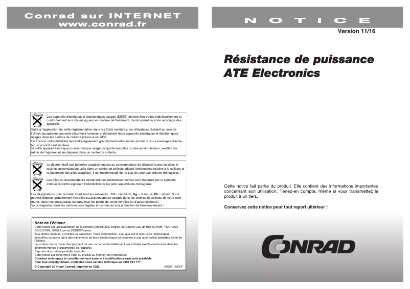Page 1 de la notice Manuel utilisateur ATE Electronics RB50/100