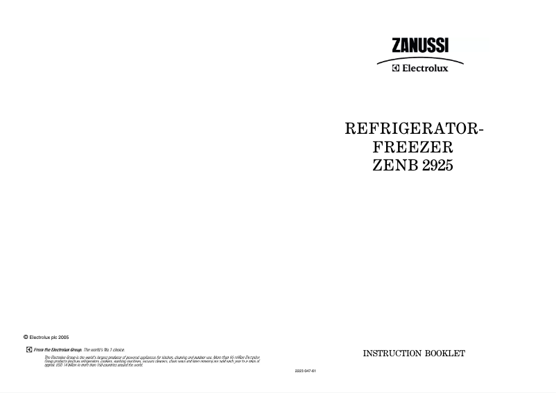 Page 1 de la notice Manuel utilisateur Zanussi-Electrolux ZENB2925