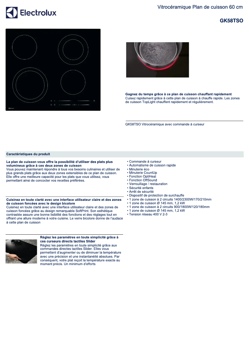 Page n°1 - Fiche technique Electrolux GK58TSO