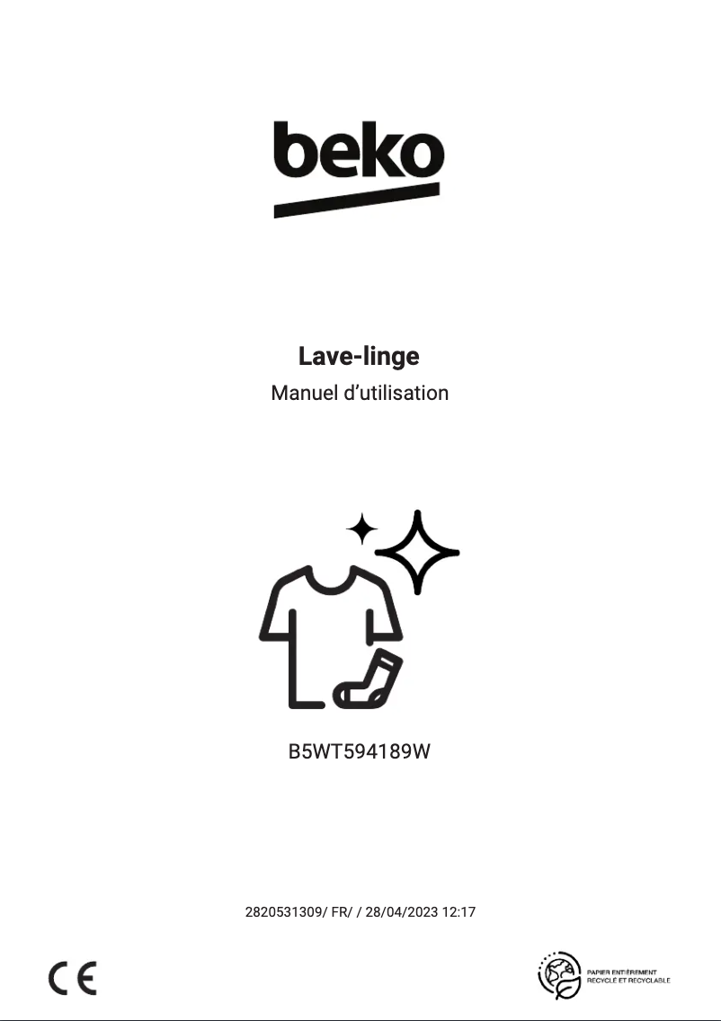 Page 1 de la notice Manuel utilisateur Beko B5WT594189W