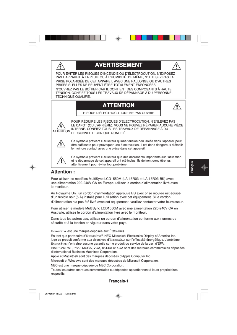 Imagen de la primera página del manual del dispositivo MultiSync LCD1550MBK