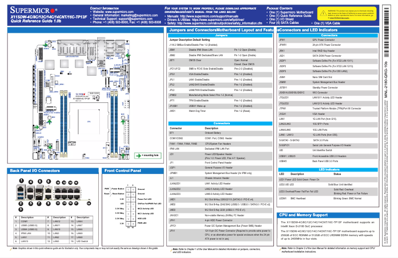 Image de la première page du manuel de l'appareil X11SDW-4C-TP13F