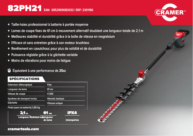 Page 1 de la notice Manuel utilisateur Cramer 82PH21