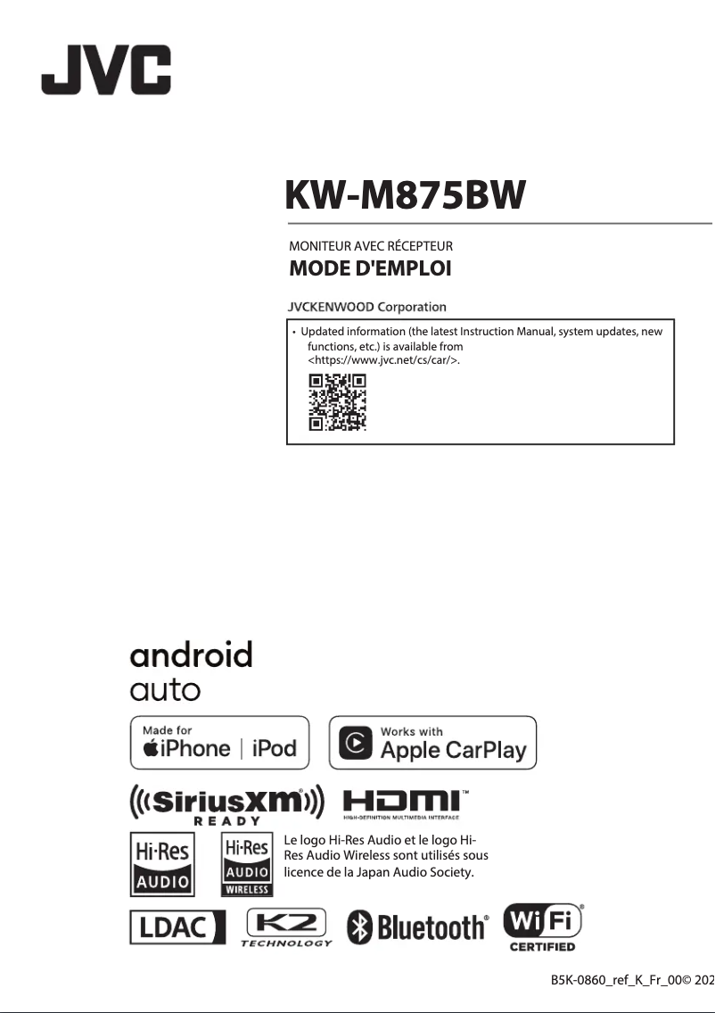 Page 1 de la notice Manuel utilisateur JVC KW-M875BW