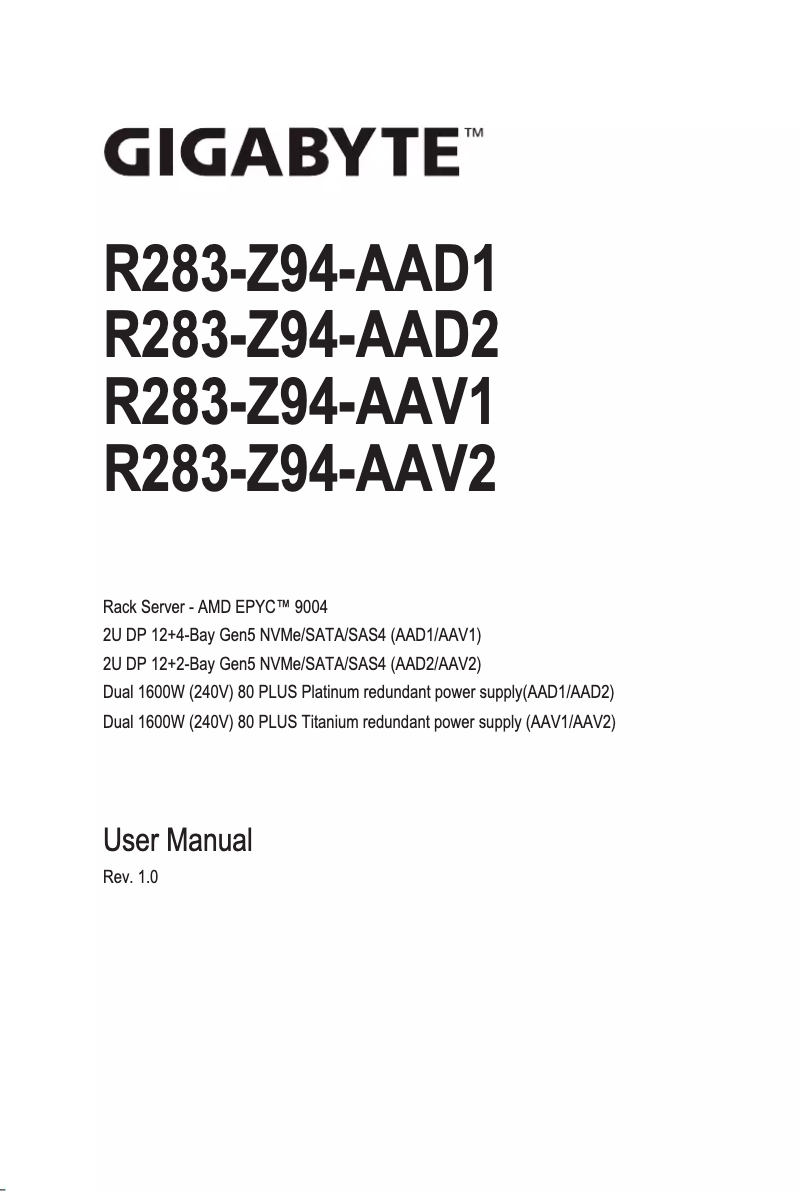 Page n°1 - Manuel utilisateur Gigabyte R283-Z94