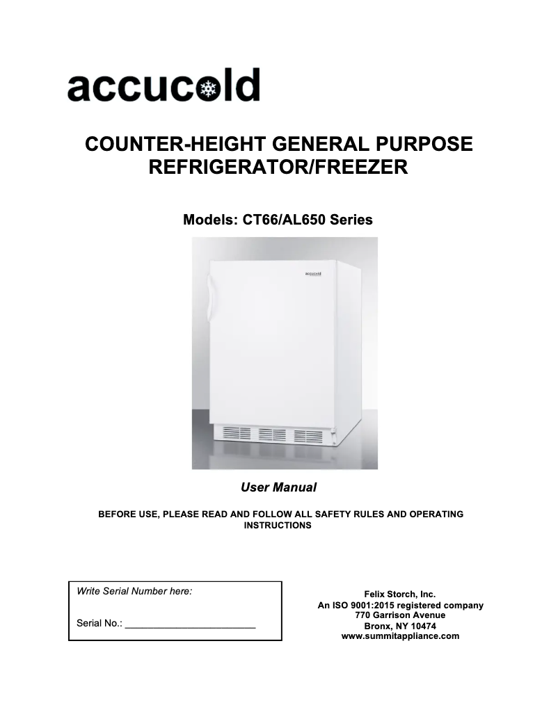 Page 1 de la notice Manuel utilisateur Accucold AL652BK