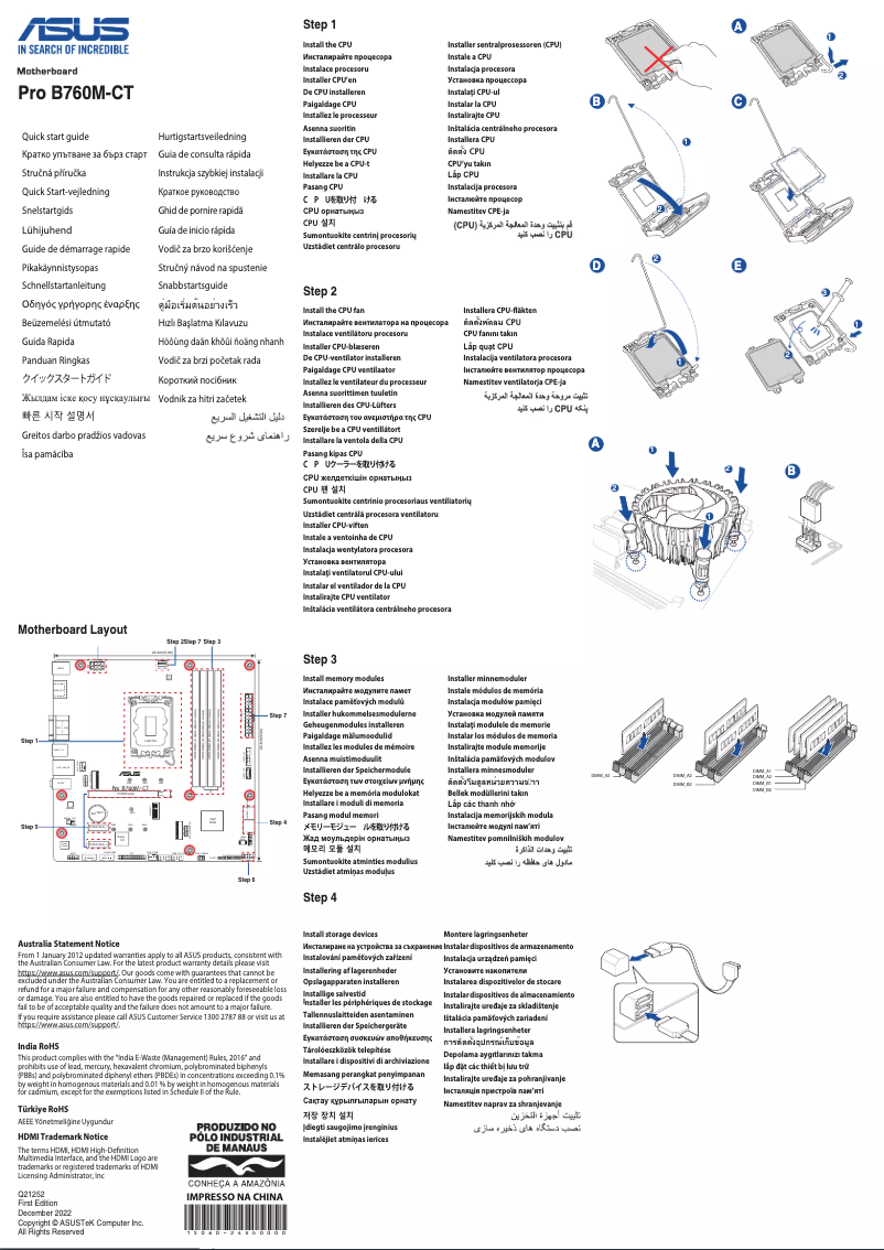 Page 1 de la notice Guide de démarrage rapide Asus Pro B760M-CT-CSM
