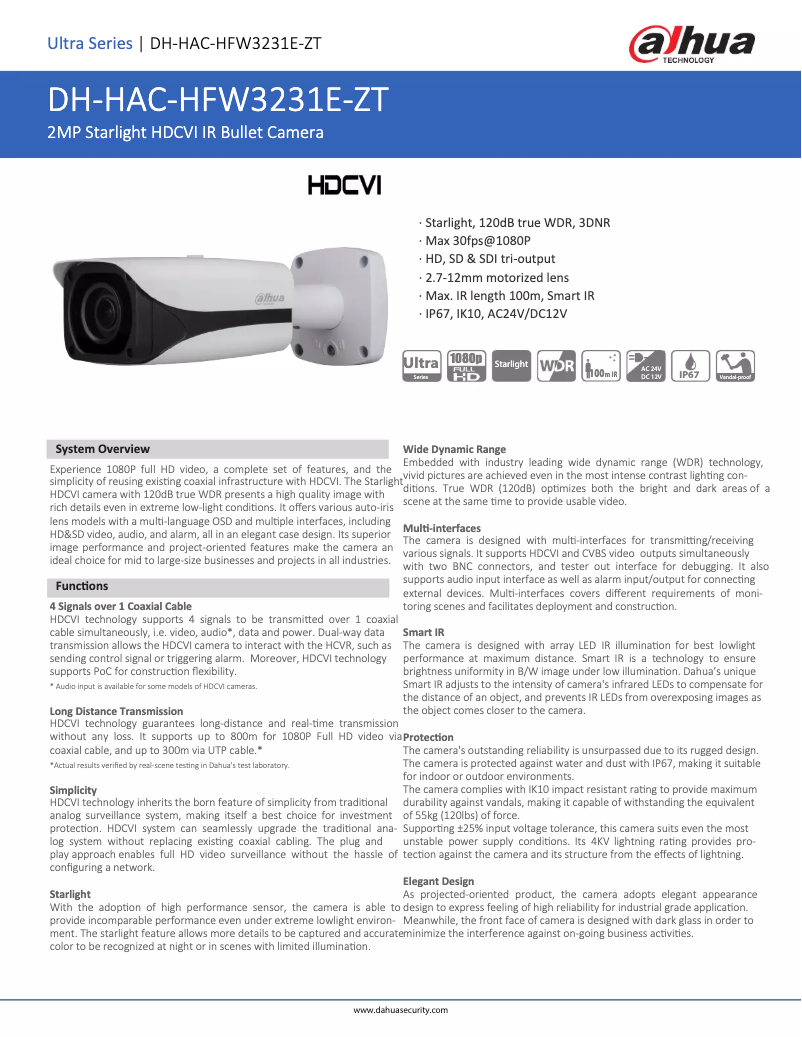 Image de la première page du manuel de l'appareil HAC-HFW3231E-ZT