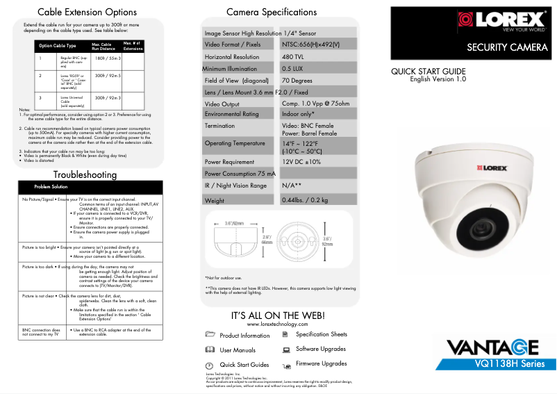 Page 1 de la notice Manuel utilisateur Lorex VQ1138H