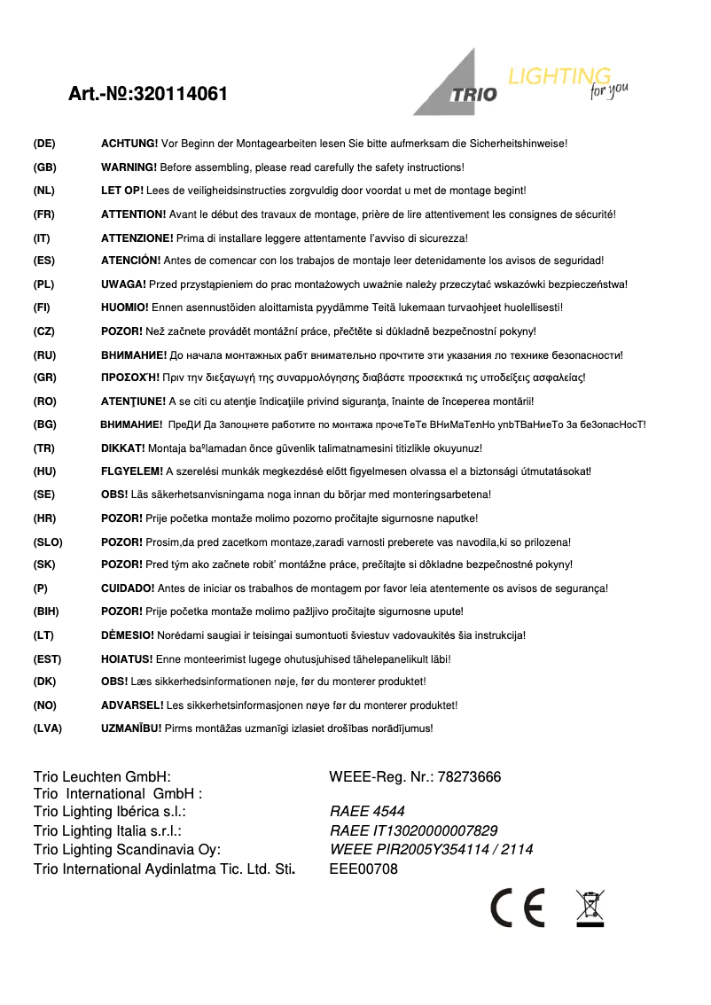 Page 1 de la notice Manuel utilisateur Trio Lighting Dice 320114061
