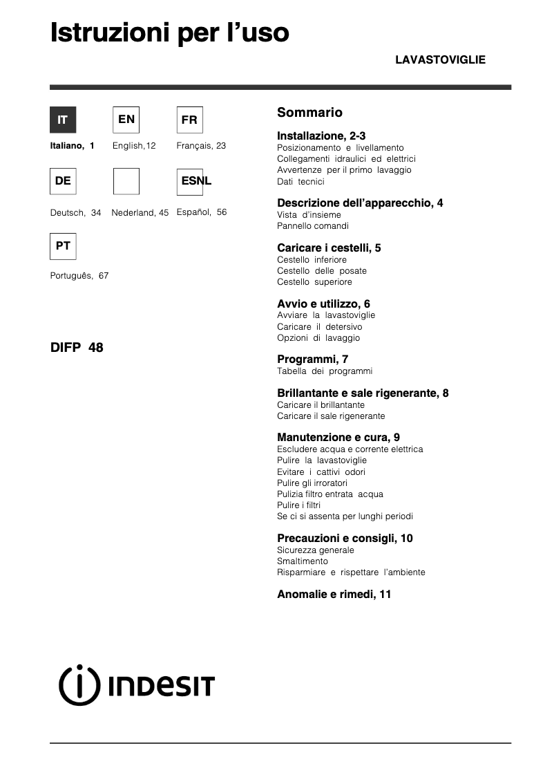 Page 1 de la notice Manuel utilisateur Indesit DIFP 48