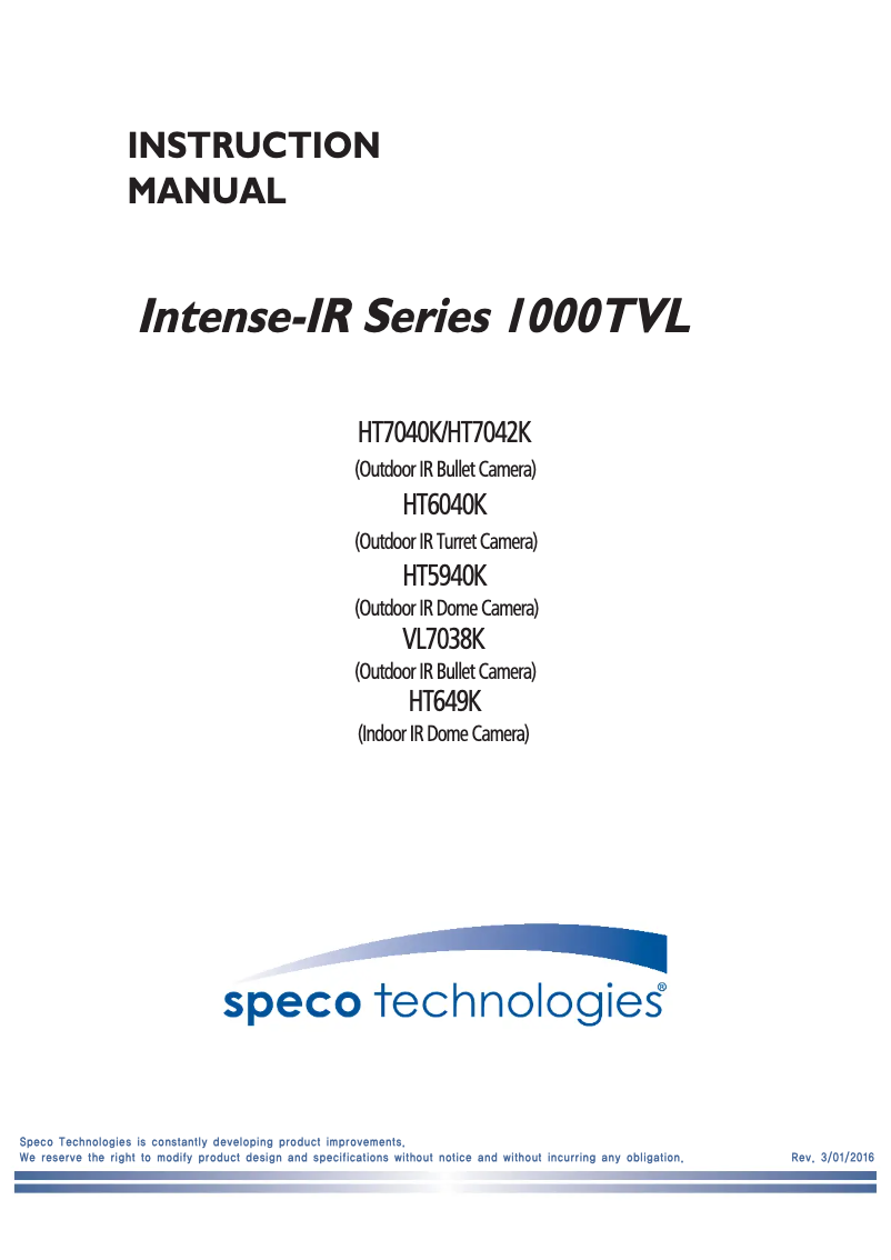 Page 1 de la notice Manuel utilisateur Speco Technologies HT7042K