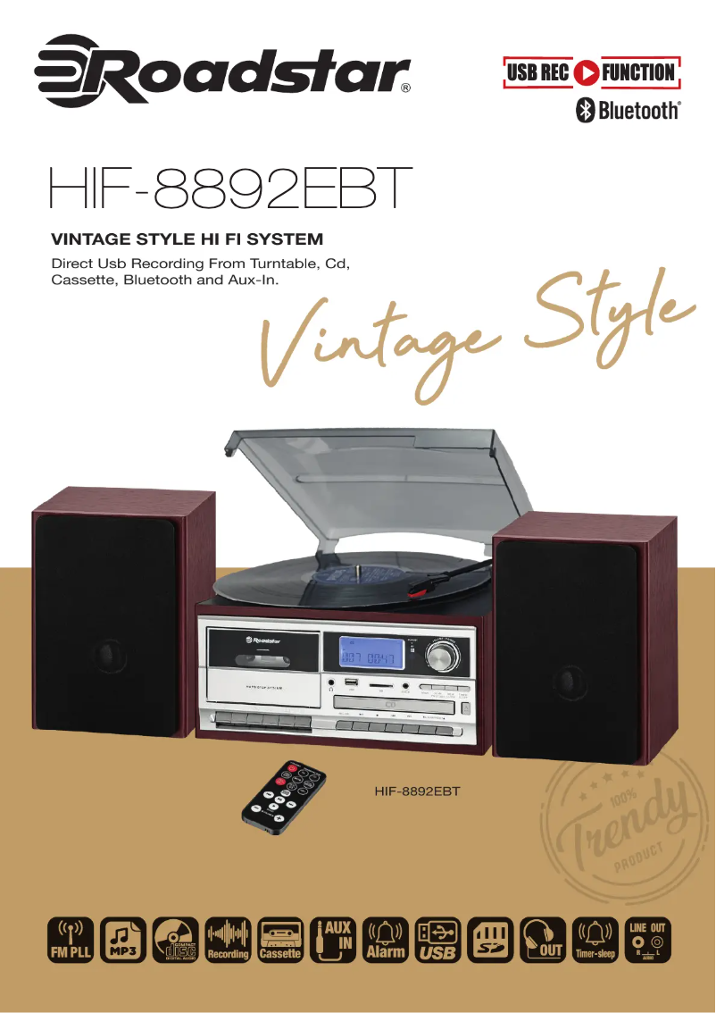 Page 1 de la notice Fiche technique Roadstar HIF-8892EBT