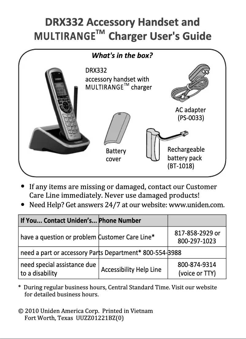 Page 1 de la notice Manuel utilisateur Uniden DRX 332