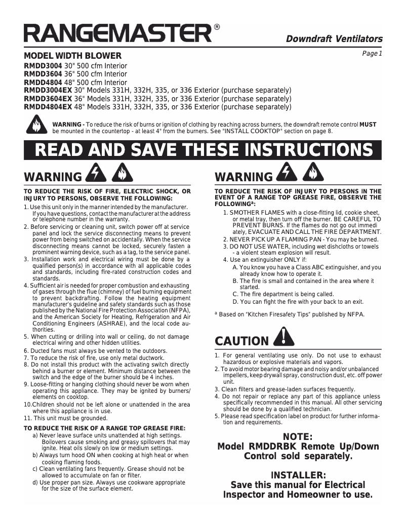 Page n°1 - Manuel utilisateur Broan RMDD3604
