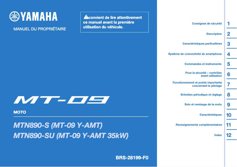 Page n°1 - Manuel utilisateur Yamaha MT09 (2024)