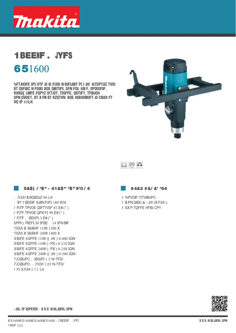 Página 1 del manual Ficha técnica Makita UT1600