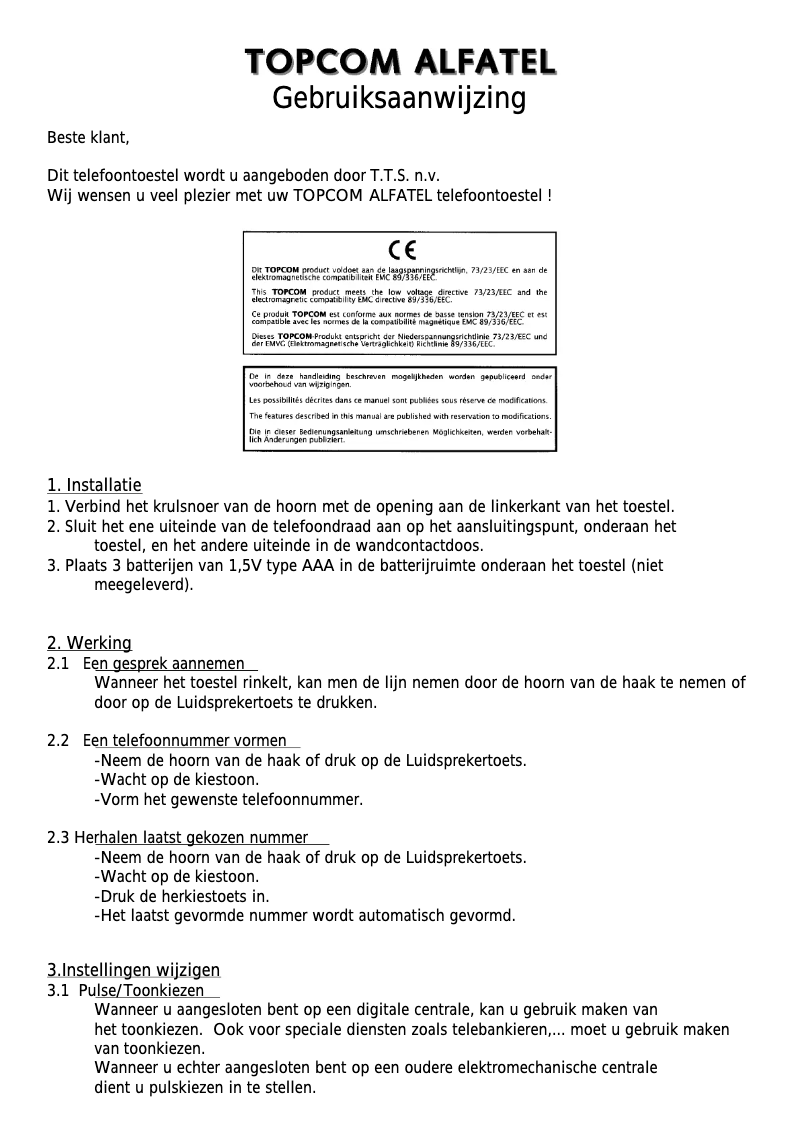 Page 1 of the manual User Manual Topcom Alfatel