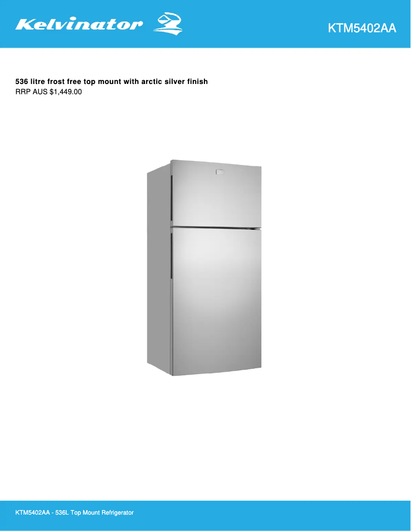 Page 1 de la notice Fiche technique Kelvinator KTM5402AA