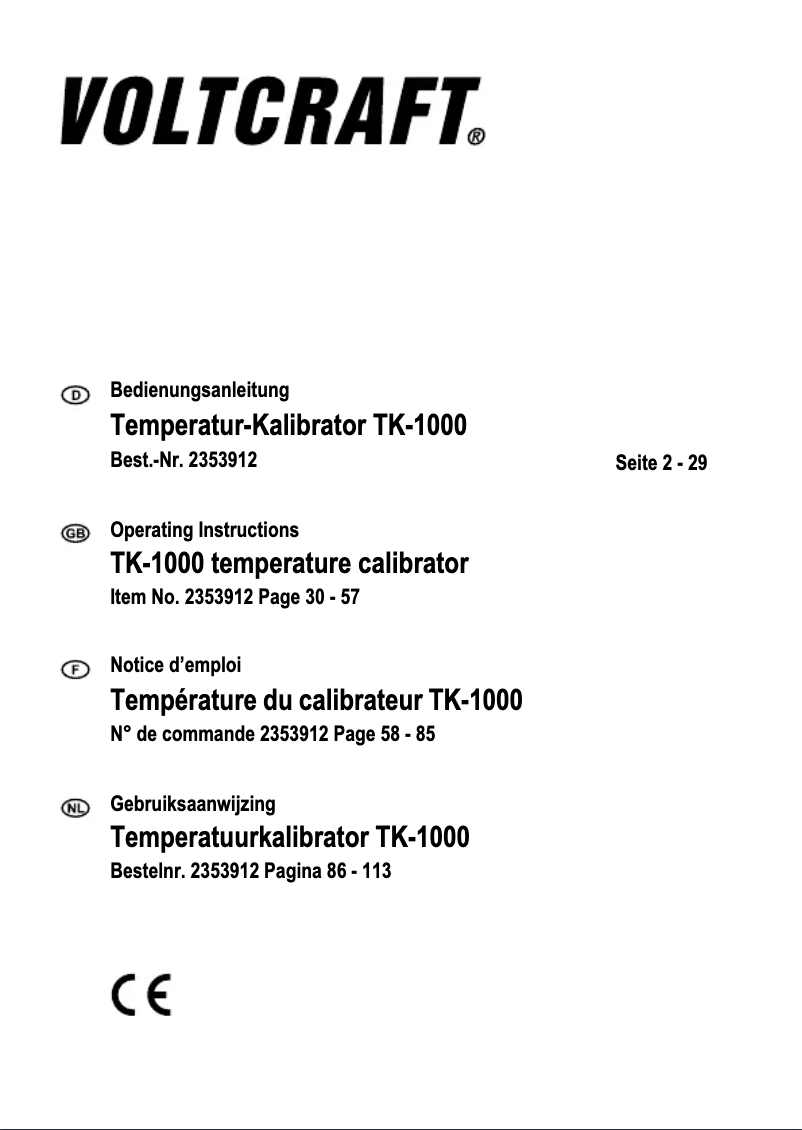Page n°1 - Manuel utilisateur Voltcraft TK-1000