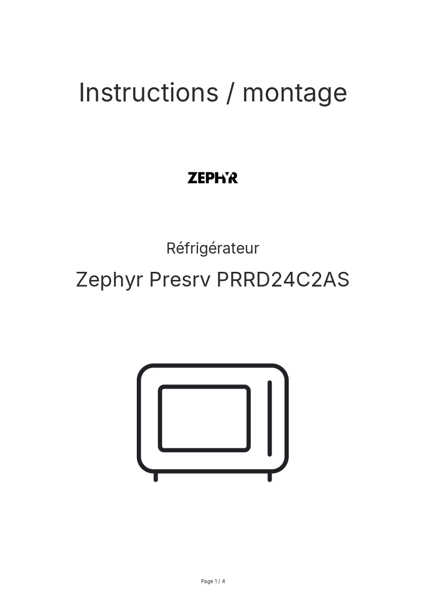 Page n°1 - Instructions / montage Zephyr Presrv PRRD24C2AS