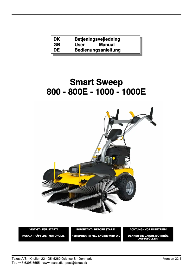 Page n°1 - Manuel utilisateur Texas Smart Sweep 800E