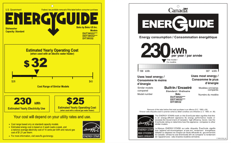 Page 1 de la notice Label énergétique Beko DDT38532XIH