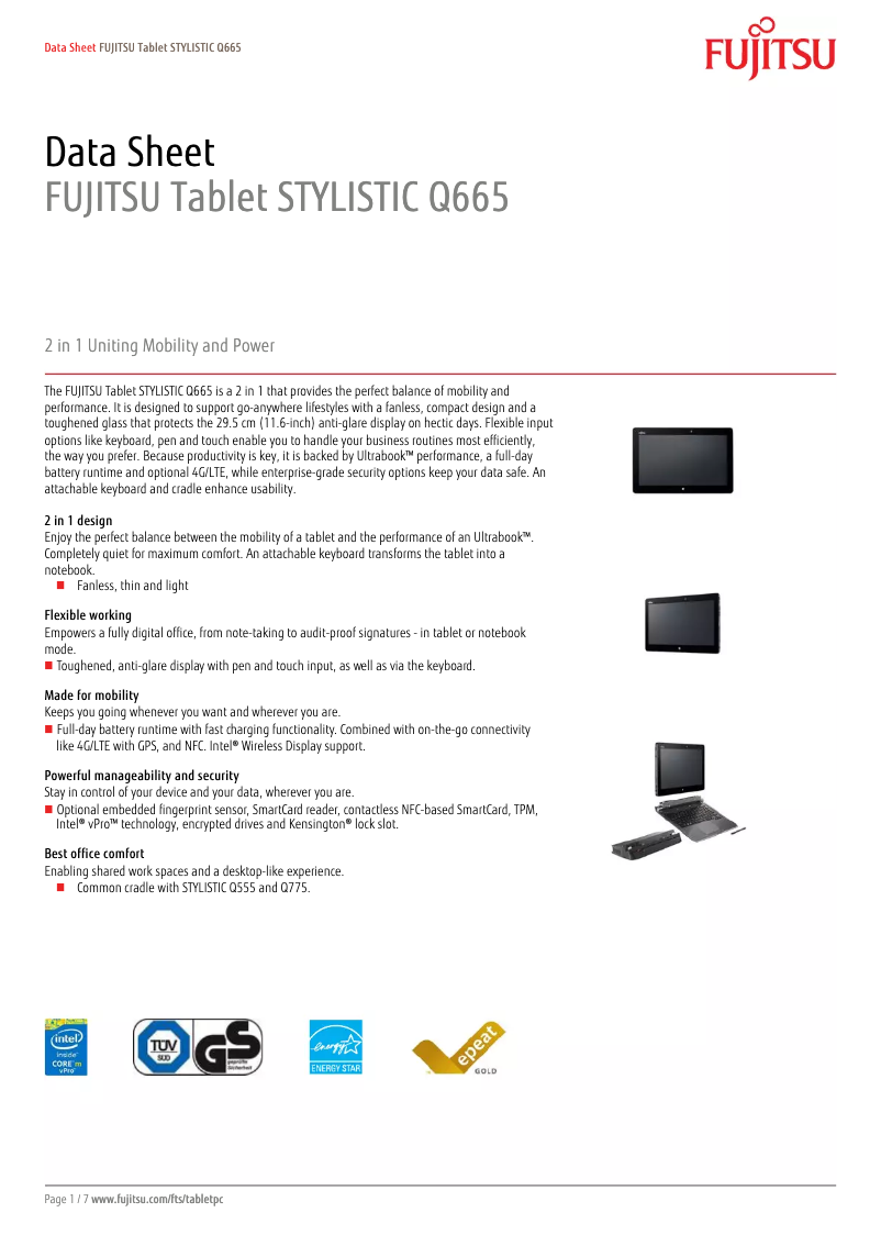 Page n°1 - Fiche technique Fujitsu Stylistic Q665