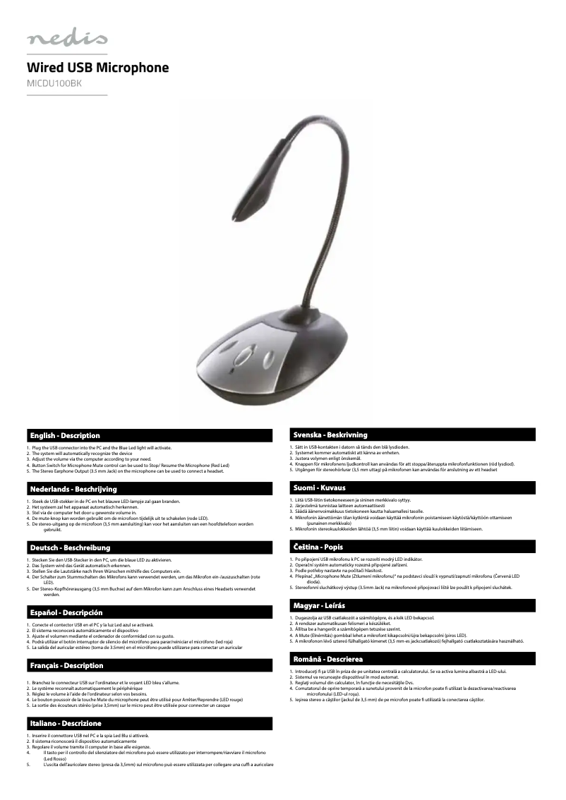 Page 1 de la notice Manuel utilisateur Nedis MICDU100BK