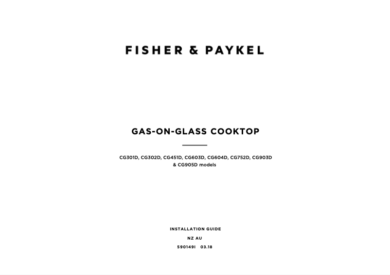 Page 1 de la notice Guide d'installation Fisher & Paykel JZT-CG301DNGGB1