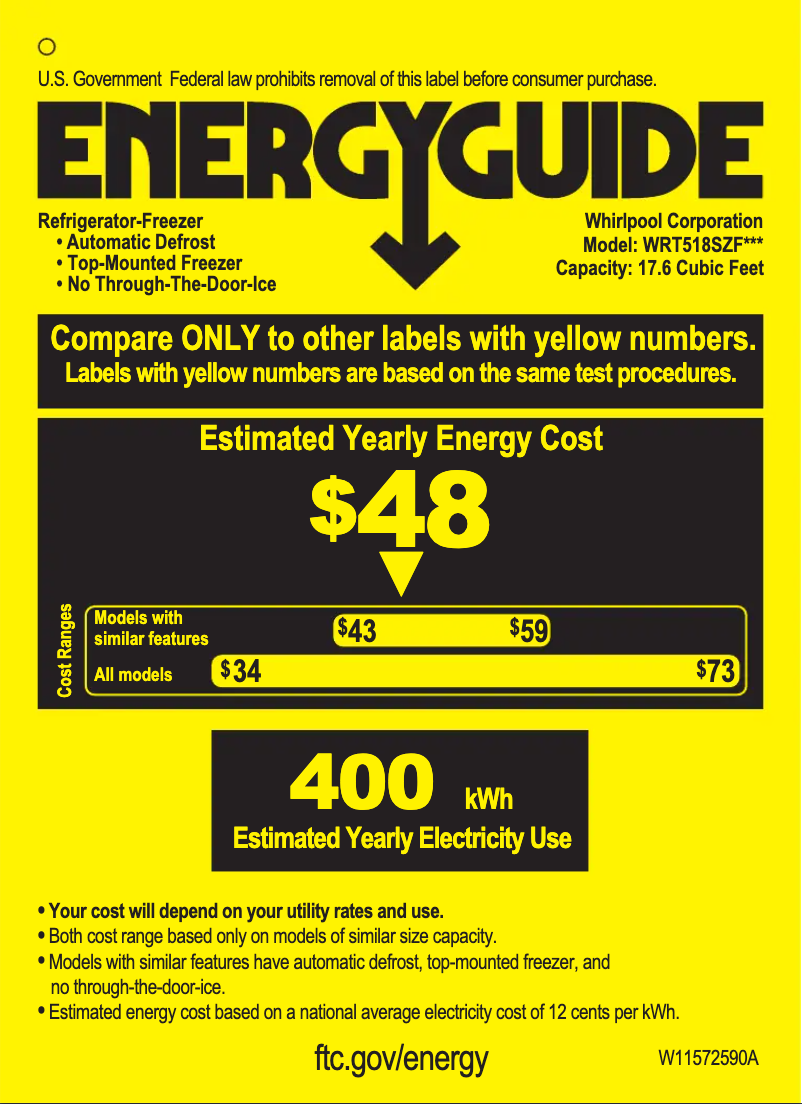 Page 1 de la notice Label énergétique Whirlpool WRT518SZFB