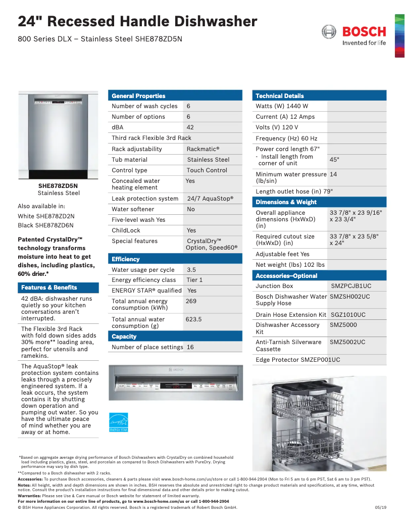Página 1 del manual Ficha técnica Bosch SHE878ZD5N