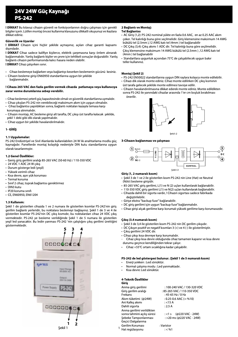 Page n°1 - Manuel utilisateur ENTES PS-242