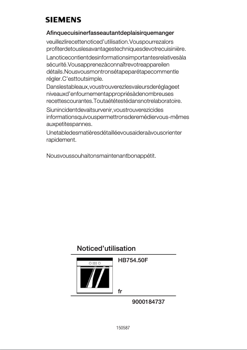 Image de la première page du manuel de l'appareil HB754550F