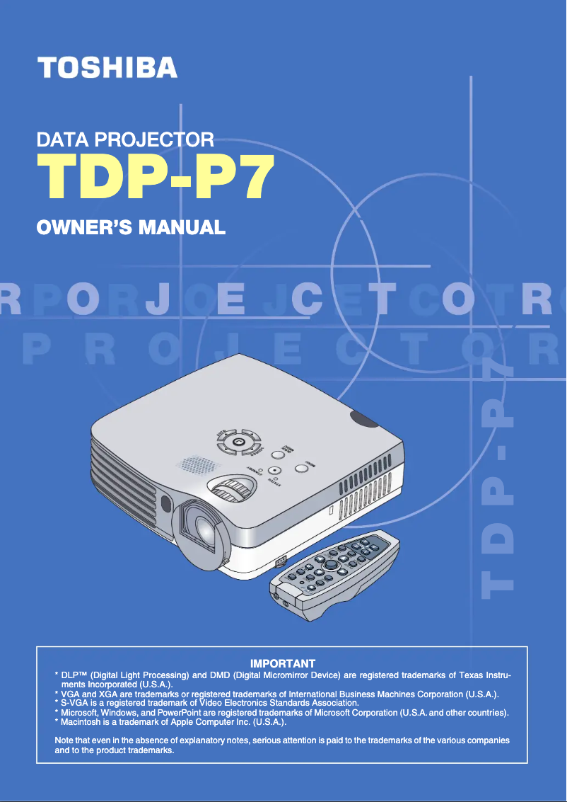 Page n°1 - Manuel utilisateur Toshiba TDP-P7