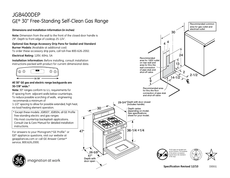 Image de la première page du manuel de l'appareil JGB400DEPWW