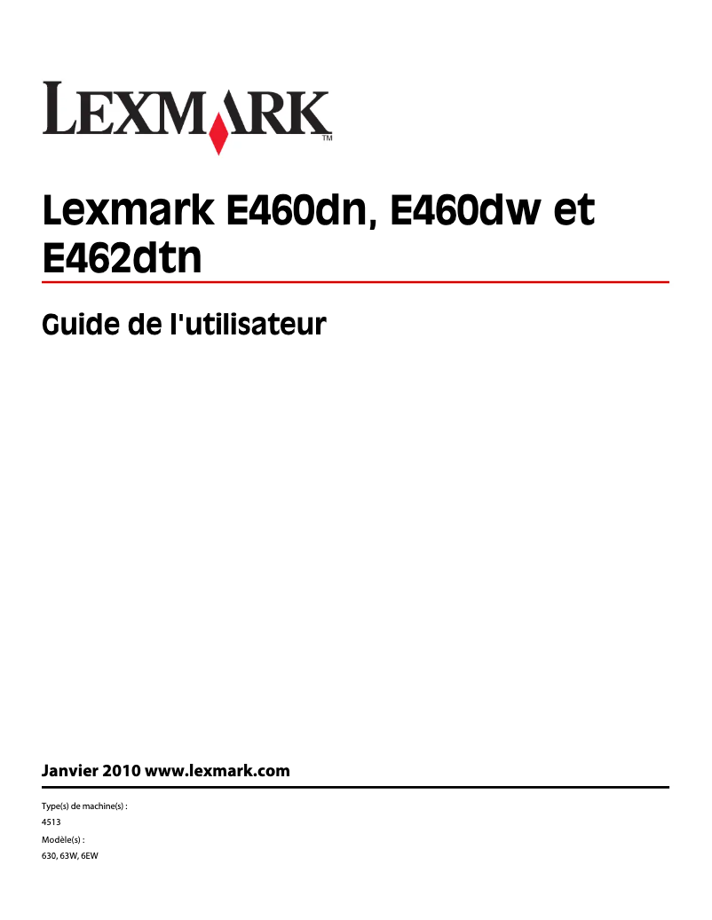 Page 1 de la notice Manuel utilisateur Lexmark E460