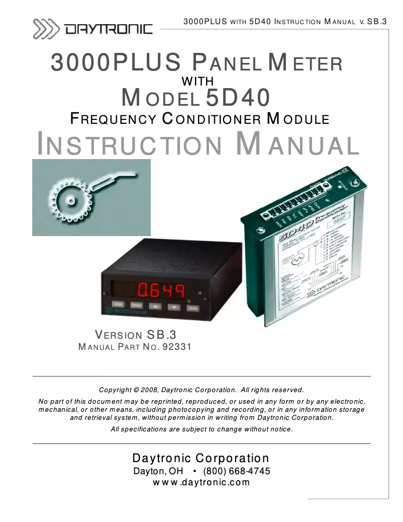 Page 1 de la notice Manuel utilisateur Daytronic 3KPLUS-40