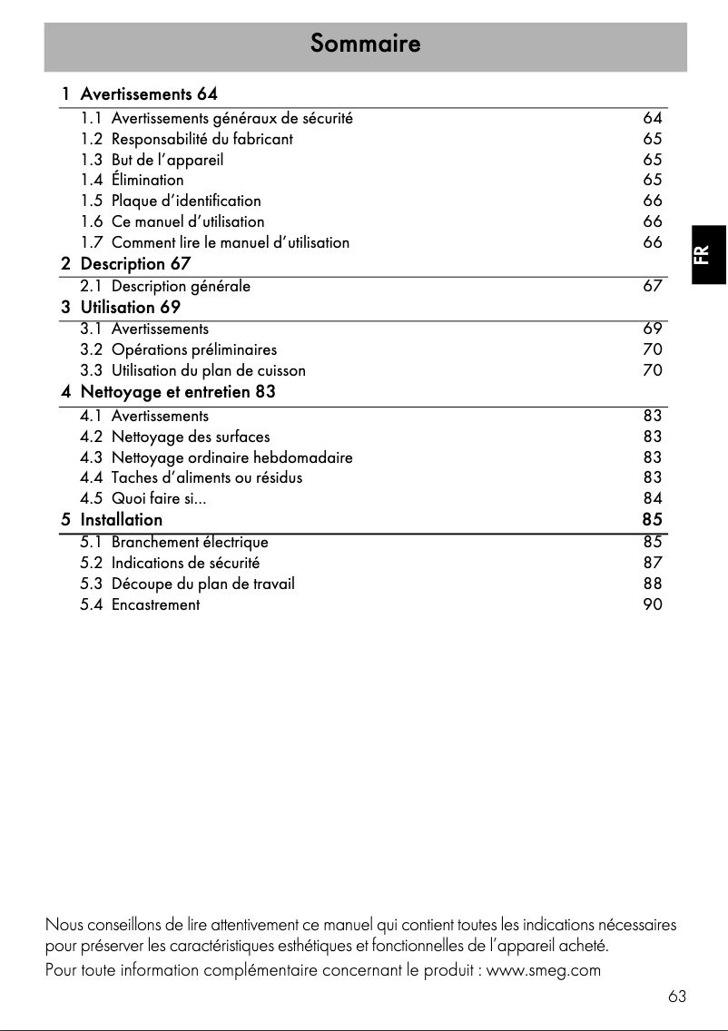 Page 1 de la notice Manuel utilisateur Smeg SIM631WLDR