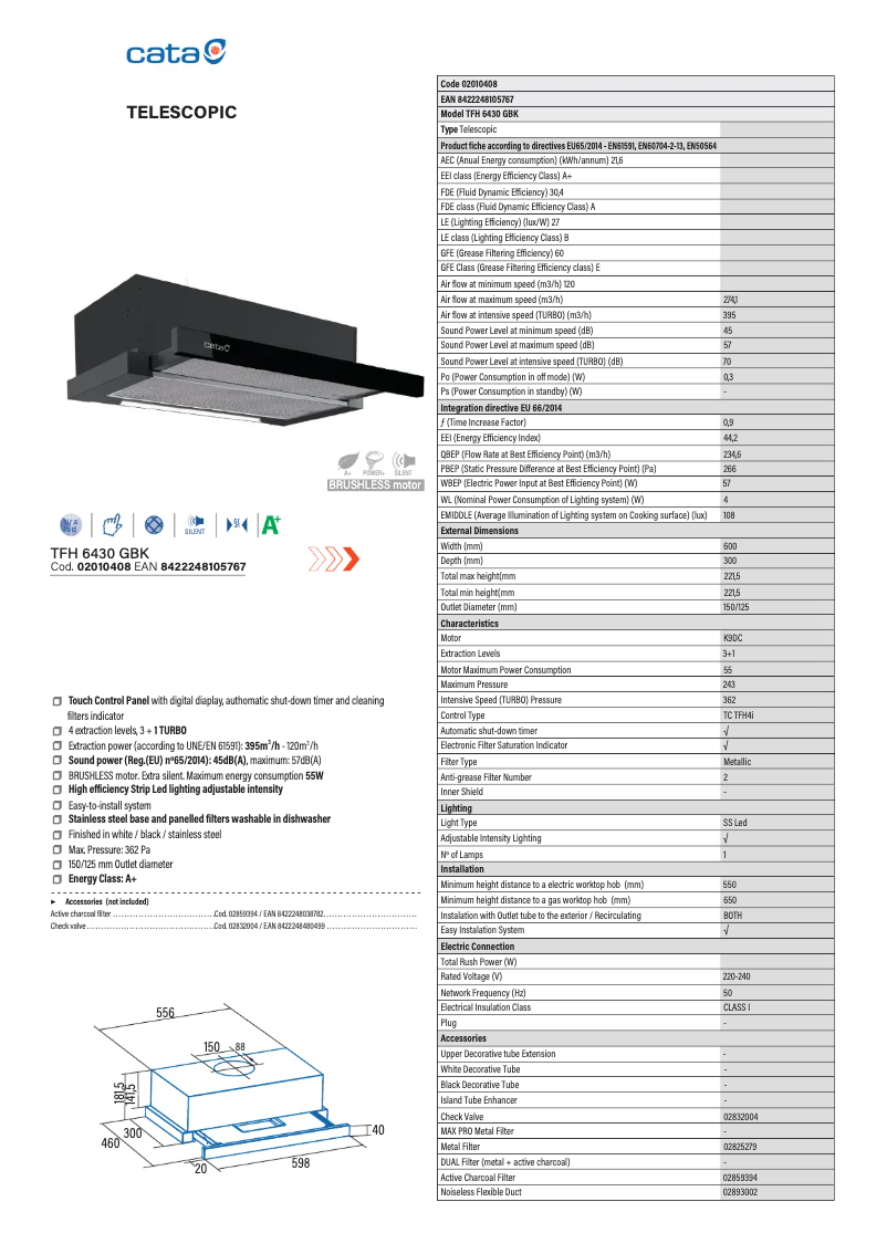 Page 1 de la notice Fiche technique CATA TFH 6430 GBK