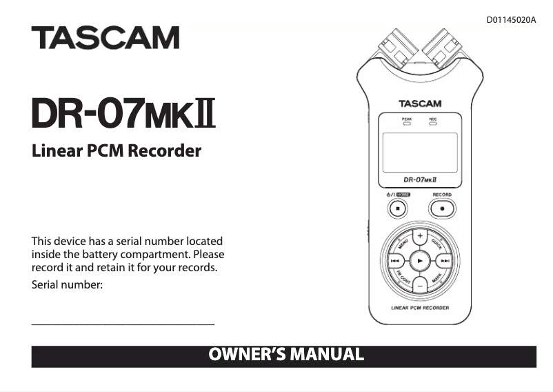 Page n°1 - Manuel utilisateur Tascam DR-07MKII