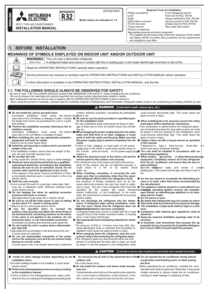 Page 1 de la notice Manuel utilisateur Mitsubishi MSZ-GS60VFD