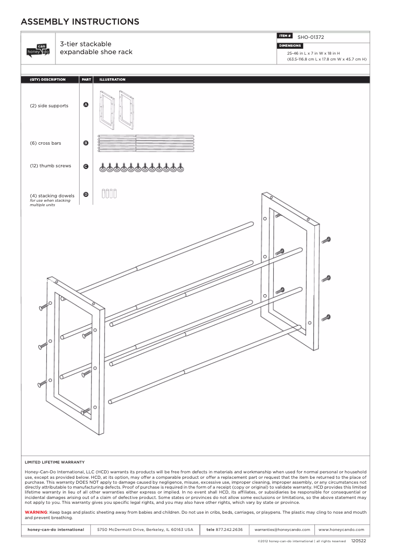 Page 1 de la notice Manuel utilisateur Honey-Can-Do SHO-01372