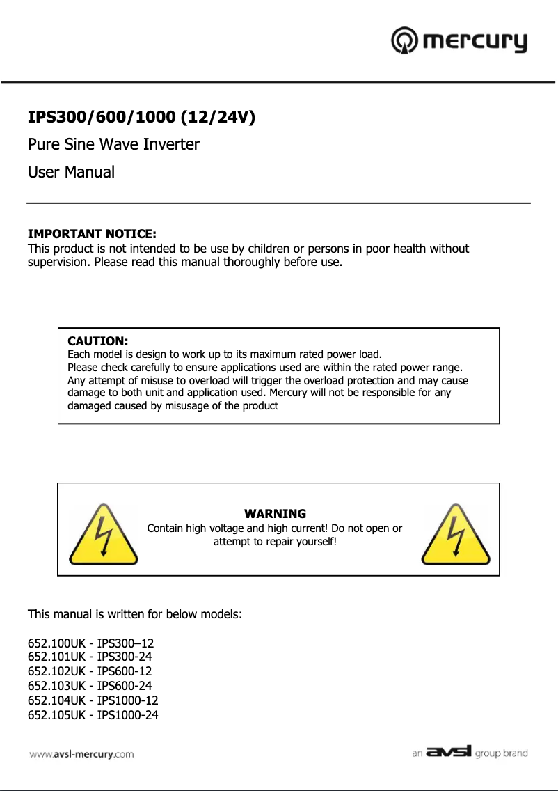 Page 1 de la notice Manuel utilisateur Mercury IPS300