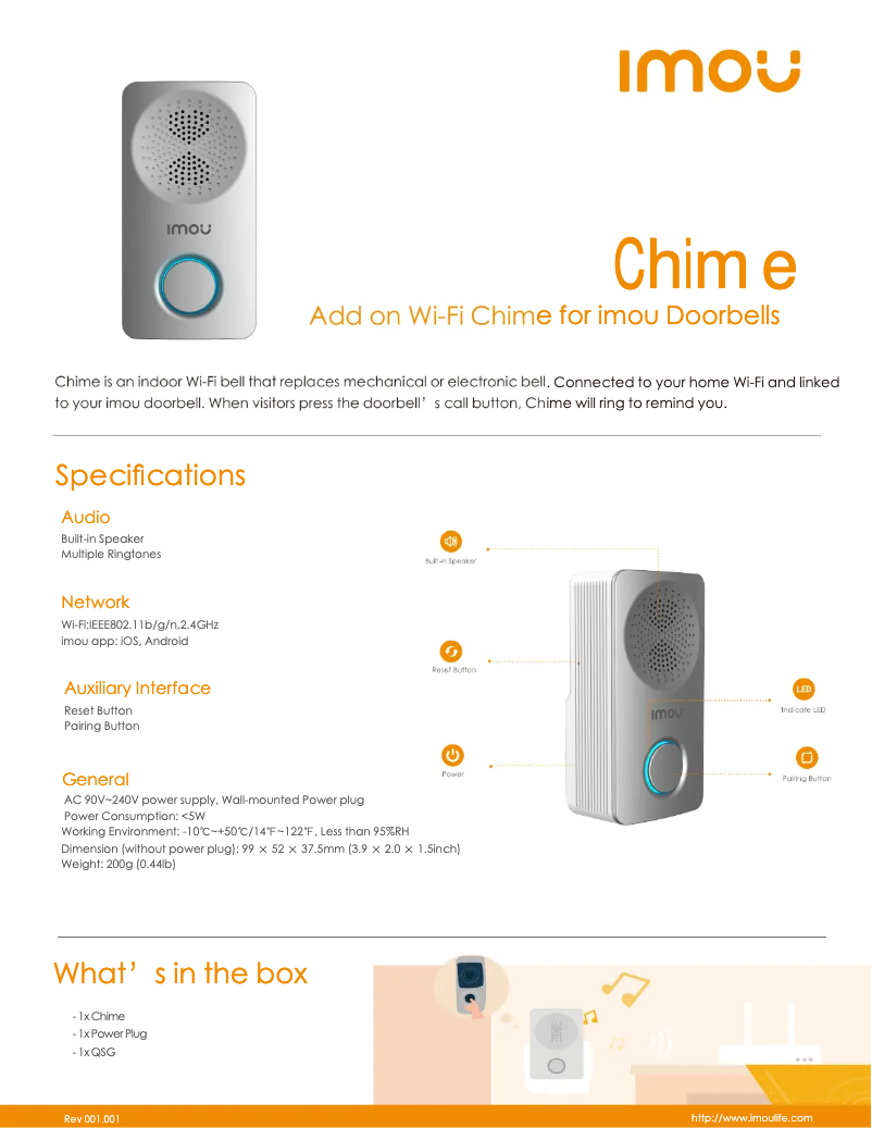 Page 1 de la notice Fiche technique Imou Chime