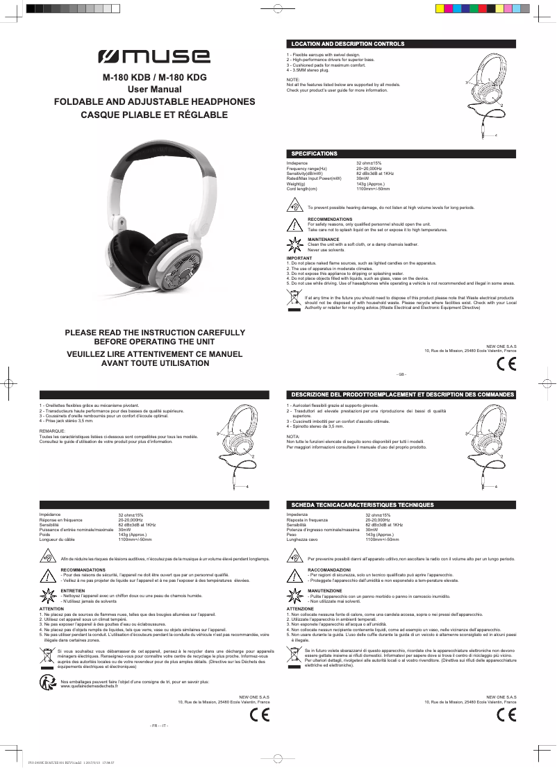 Page 1 de la notice Manuel utilisateur Muse M-180 KDG