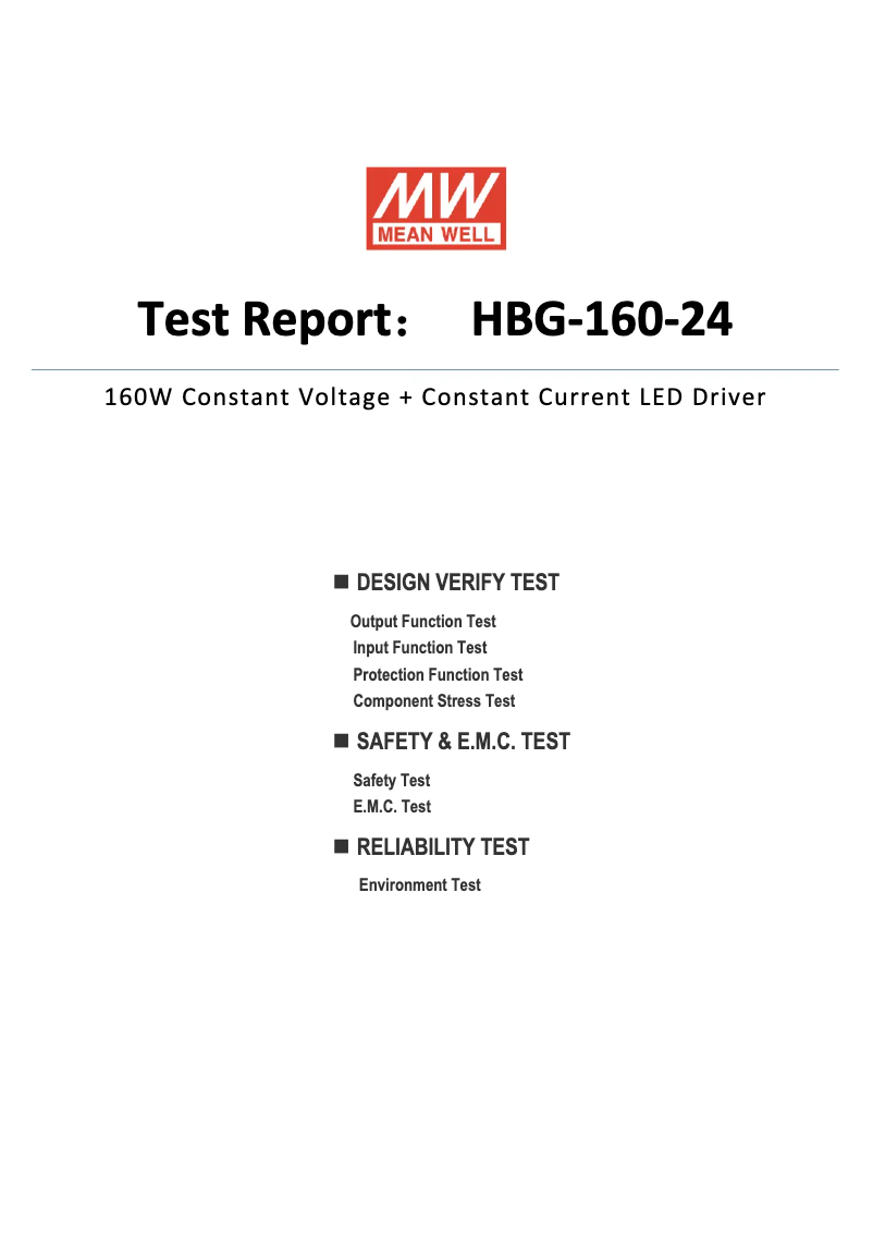 Page 1 de la notice Fiche technique Mean Well HBG-160-24