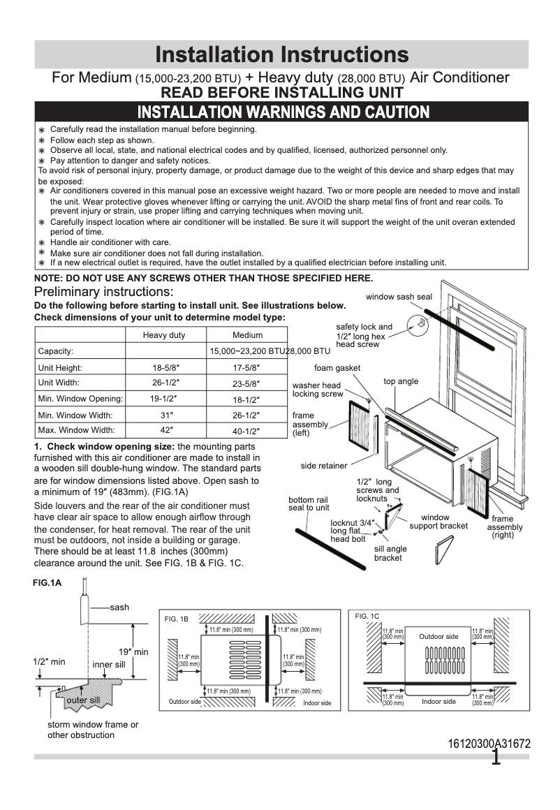 Page 1 de la notice Guide d'installation Frigidaire FHWW184WE2