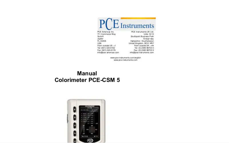 Page n°1 - Manuel utilisateur PCE Instruments PCE-CSM 5