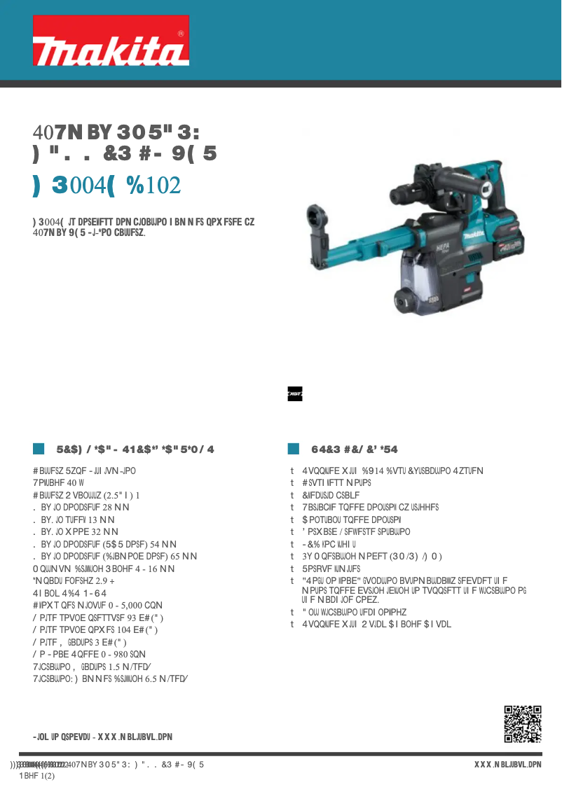 Página 1 del manual Ficha técnica Makita HR004GD102